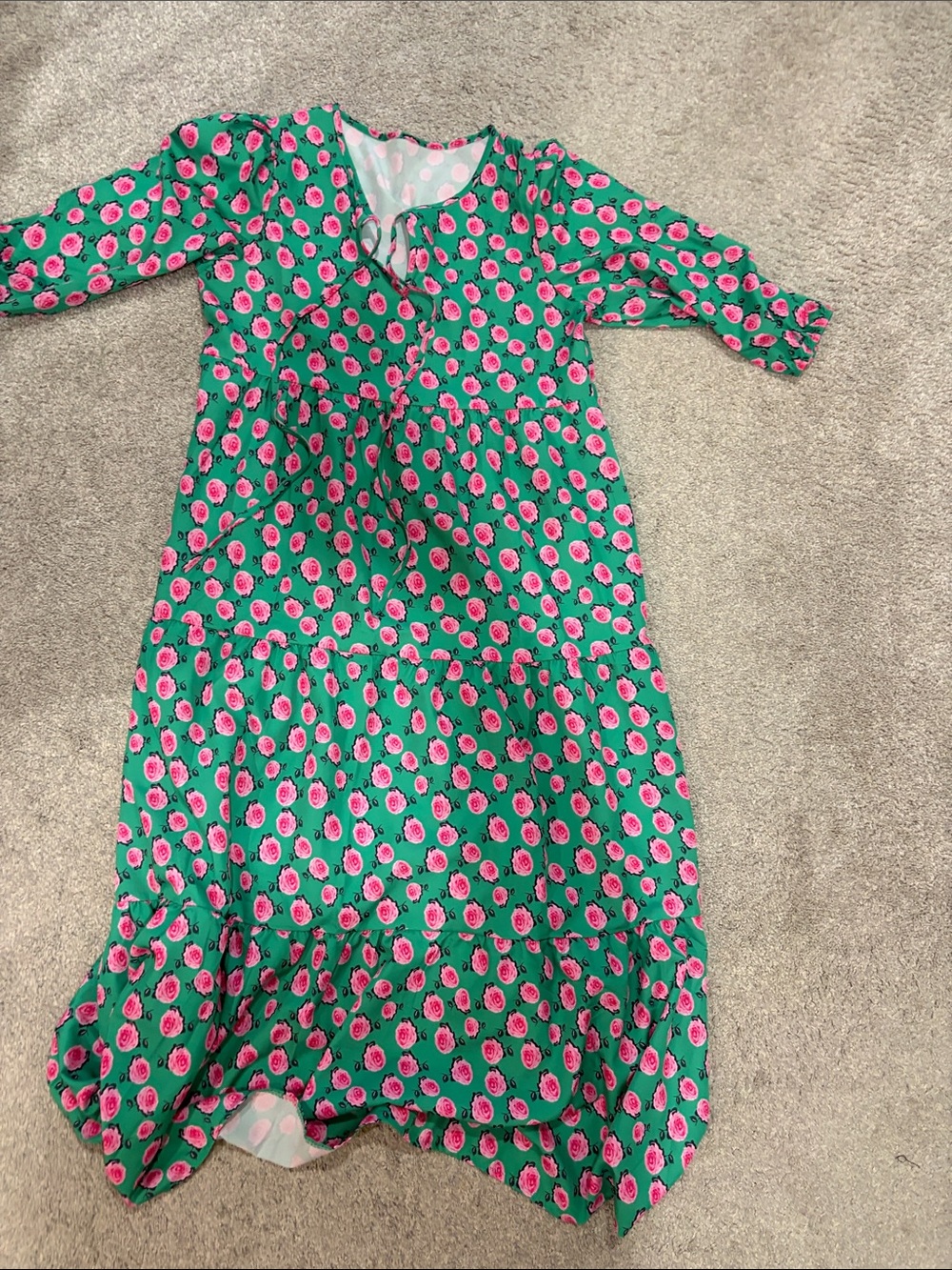 Amazon women Green Dress with Pink Floral Print